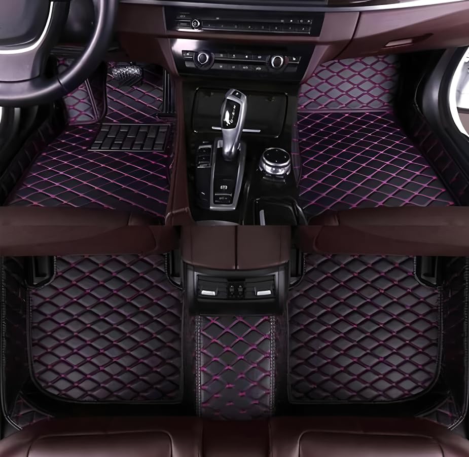 Customize Car Floor Mats for 99% Sedan SUV Sports Car All Weather Leather Full Coverage Waterproof Non-Slip Vehicle Lining Pads (Black Purple) - color: Black Purple