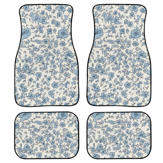 Blue Retro Floral Print Car Carpet Floor Mat Cartoon Abstract Flower Rubber Heel Pad 4PC for Cars Trucks SUV Protection - Driver Seat, Passenger Seat and Rear Floor Mats - color: Blue Retro Floral