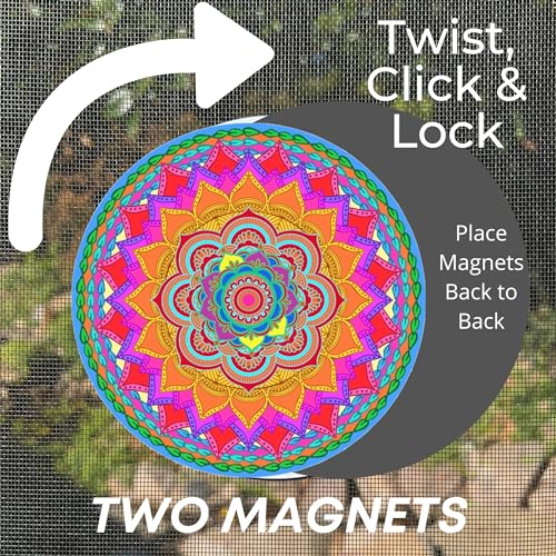 Screen Door Magnets Double Sided – Keep People, Kids, and Dogs from Running into a Screen Door. Saver - Robbins Aria Rainbow Mandala - color: Rainbow