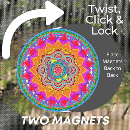 Screen Door Magnets Double Sided – Keep People, Kids, and Dogs from Running into a Screen Door. Saver - Robbins Aria Rainbow Mandala - color: Rainbow