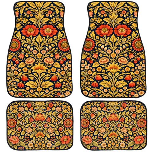 4 Piece Vintage Flower Car Floor Mats Full Sets Nature Floral Automotive Foot Mats Rugs Carpet for Car Non-Slip Auto Car Accessories Universal Fit for Car SUV Truck Van - color: Vintage Flower