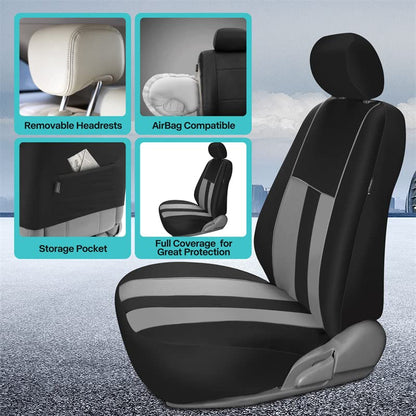 FH Group Car Seat Cover Full Set Striking Striped Gray Car Seat Covers with Front Seat Covers and Rear Split Bench Car Seat Cover Universal Fit Interior Accessories for Cars Trucks and SUVs