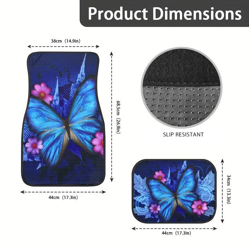 Premium 4-Piece Car Floor Mats,Black Carpet with Big Butterfly Print & Vinyl Heel Pad – Universal Fit for Sedan, SUV & Van, Truck,Heavy Duty Auto Accessories Interior - style: Butterfly style 3