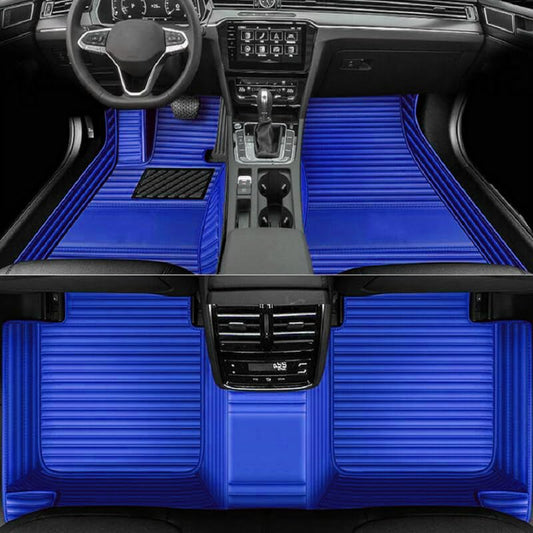 Customized Personalized car Floor mats, All-Weather Anti Slip and Waterproof Leather car Floor mat Set, 99.98% Customized Floor mats for Cars, Trucks, and SUVs (Blue Stripes) - color: Blue stripes