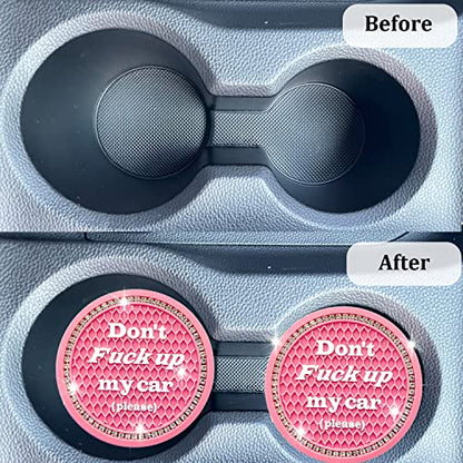 Car Cup Coaster 2 Pack,Bling Car Accessories Interior,Universal Car Cup Holder,Car Cup Holder Insert Coasters for Car/SUV/Truck(Pink,2PC)