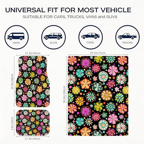 Automotive Floor Mats 5 Pcs, Universal Car Floor Mats,Floral Car Mats, Flower Car Accessory for SUVs/Sedan/Wagons, Durable Protective Mat, Trunk Liner for Families/Travel Enthusiasts - style: Bundle10