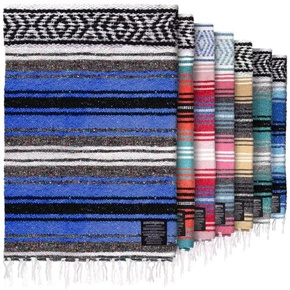 Hydration Nation Authentic Extra Large Mexican Blanket - 70"x50" Handwoven Yoga, Serape, Artisanal Falsa, Beach, Camping, Picnic, Outdoor Blanket - King Blue - color: King Blue