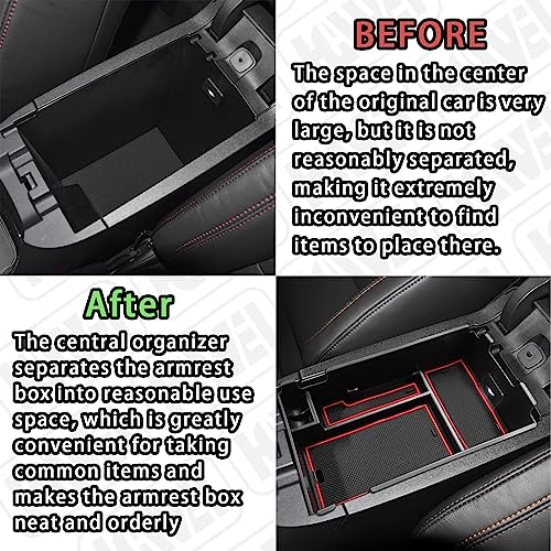 Center Console Organizer Tray Compatible with Chevy Equinox 2018 2019 2020 2021 2023 2024 Accessories, Armrest Insert Secondary Storage Box (Not Fit 2025 2026) Red Trim - color: red