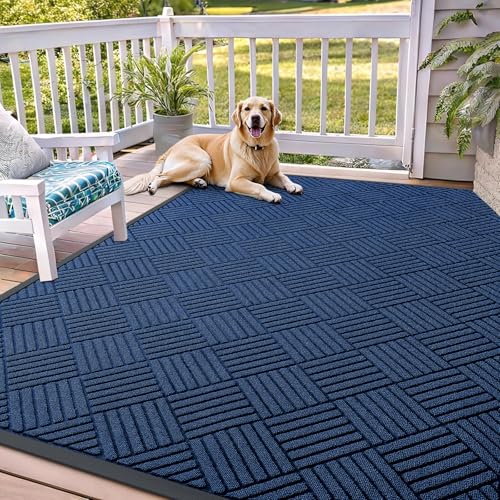OLANLY Front Door Mat Outside Entrance 71x47, Absorbent, Heavy Duty Sturdy Natural Rubber Doormat Indoor Outdoor, Stain Fade Resistant, Non-Slip Low Profile Floor Mat for Entryway, Navy Blue Diamond - color: Navy Blue Diamond, size: 71" X 47"