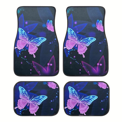 Car Floor Mats 4-Piece Full Set, Butterfly Print Black Carpet with Vinyl Heel Pad, Universal Fit All-Season Floor Mats for Cars, SUVs, Sedans, Trucks and Vans,Non-Slip Waterproof - style: Butterfly Style 2