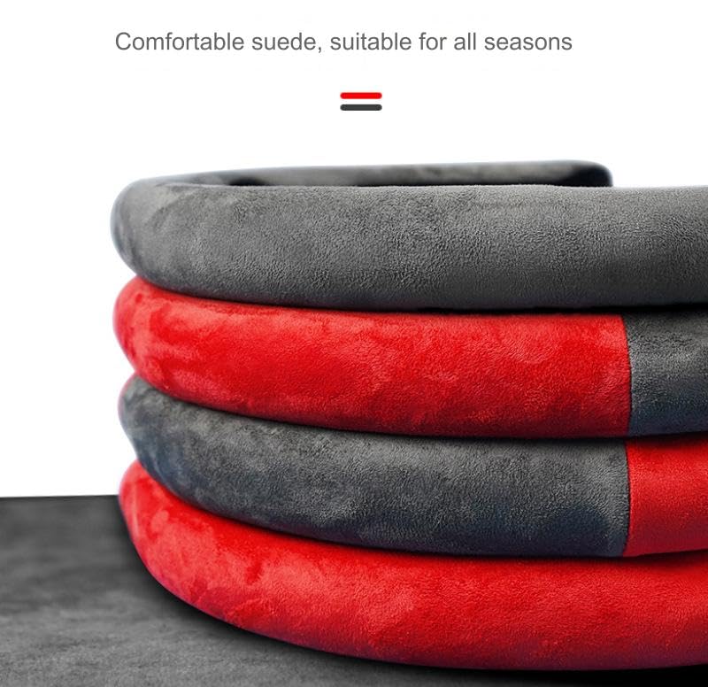 Quick Install Sporty Suede Steering Wheel Cover with Red Grips Universal fit Any 14 ½ to 15 inches Car SUV Pickup Steering Wheel - color: Black+Red Sides, size: Suede