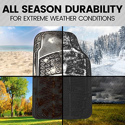 BDK OF-554 Rubber Car Floor Mats, Universal Front & Rear Combo Set with Trunk Cargo Mat Liner for Car Sedan SUV Van, Heavy Duty All Weather Trim to Fit - color: Black