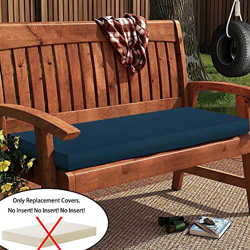 Magpie Fabrics Patio Bench Loveseat Cushion Covers (Replacement Cover only, No Insert!), Waterproof Fade Resistant Swing Cushion Slipcover with Ties(48x18x3 Inch, Navy) - color: Blue Navy, size: 48x18x3 Inch (1 Count)