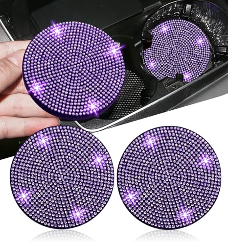 NBTEPEM 2pcs Bling Car Cup Holder Coaster, 2.75 inch Anti-Slip Shockproof Universal Car Coasters Insert Bling Crystal Rhinestone Automotive Interior Accessories for Women (2 pcs, Purple Violet) - color: Purple Violet, size: 2 pcs