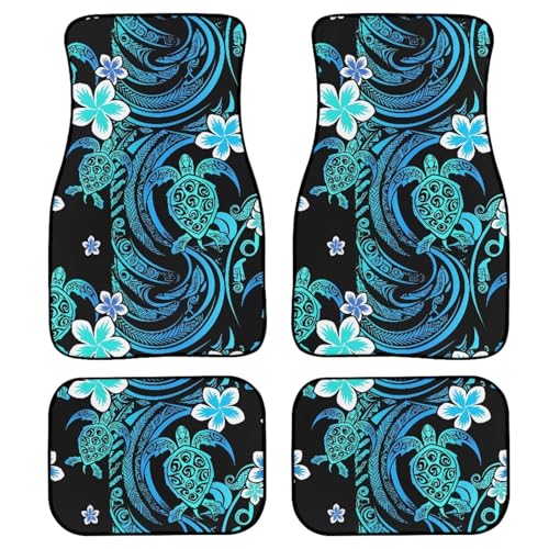 Sea Turtle Print Car Carpet Floor Mat Tribal Totem Pattern Ocean Animal Turtles 4 Piece Universal Fit Heavy Duty Rubber Non-Slip Floor Mats Heel Pad Fit Floor Carpet 2 Row - color: Sea Turtle Totem