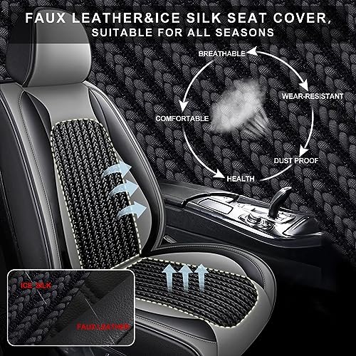 Custom Fit Faux Leather Seat Covers for Nissan Frontier 2007-2026 Full Set 5 Seats, Airbag Compatible, Black & Gray - color: #050 Black & Gray, size: 5 Seats