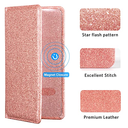 CoBak Car Registration and Insurance Holder - Vehicle Glove Box Car Organizer,Auto Truck Comparment Accessories Case with Magnetic Closure for Essential Document,Driver License,Cards - color: L-Glitter Rose Gold