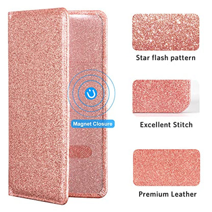 CoBak Car Registration and Insurance Holder - Vehicle Glove Box Car Organizer,Auto Truck Comparment Accessories Case with Magnetic Closure for Essential Document,Driver License,Cards - color: L-Glitter Rose Gold