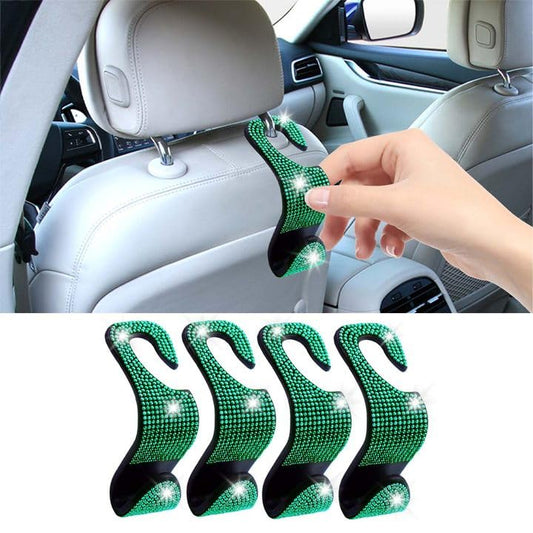 LAINLOY 4PCS Bling Car Headrest Hook, Crystal Rhinestone Back Seat Purse Holder, Car Seat Hanger Storage for Bag, Grocery, Handbag, Universal Interior Accessories for SUV Car Truck (Green) - color: Green