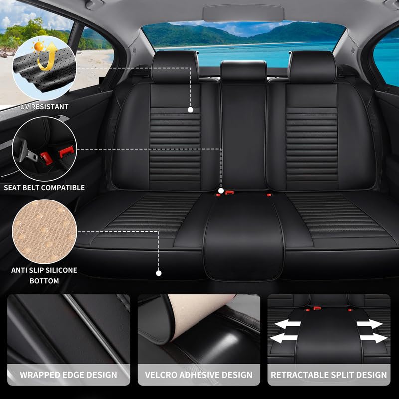 Back Seat Covers Fit for Kia Optima 2001-2020, Car Seat Covers Back Seats, Breathable Faux Leather Automotive Seat Covers Front Pair Anti-Slip Seat Cover(Black, Back) - color: Black, size: Fit for Optima Back seat