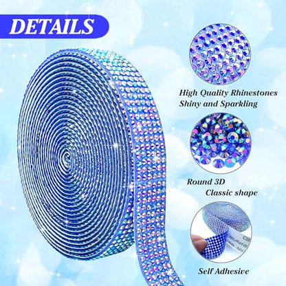 Self Adhesive Blue AB Rhinestone Ribbon Crystal Strips, 3 Yards Bling Christmas Resin Rhinestone Diamond Sticker for DIY Crafts,Wedding,Halloween Christmas Party(Blue AB) - color: Blue AB