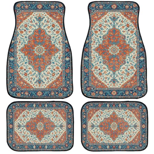 Vintage Carpet Car Floor Mats Floral Blue Red Carpet Front Rear Carpets Mat Decorative Car Floor Carpets Non-Slip Auto Car Accessories Universal Fit Car Accessories for Truck - color: Vintage Carpet