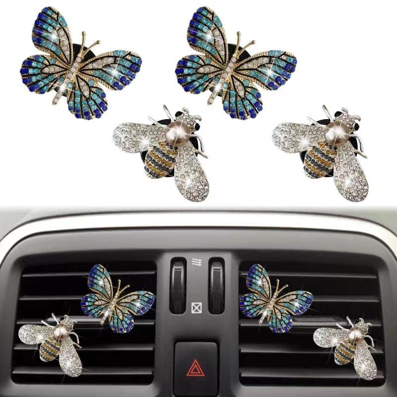 Bling Butterfly Air Vent Clips, 4 Pcs Crystal Bee Car Fresheners, Diffuser Vent Clip, Diamond Decoration, Cute Interior Decor, Bling Accessories for Women