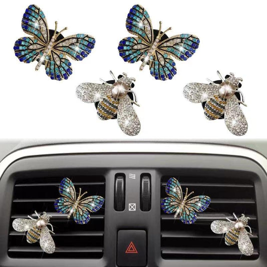 Bling Butterfly Air Vent Clips, 4 Pcs Crystal Bee Car Fresheners, Diffuser Vent Clip, Diamond Decoration, Cute Interior Decor, Bling Accessories for Women