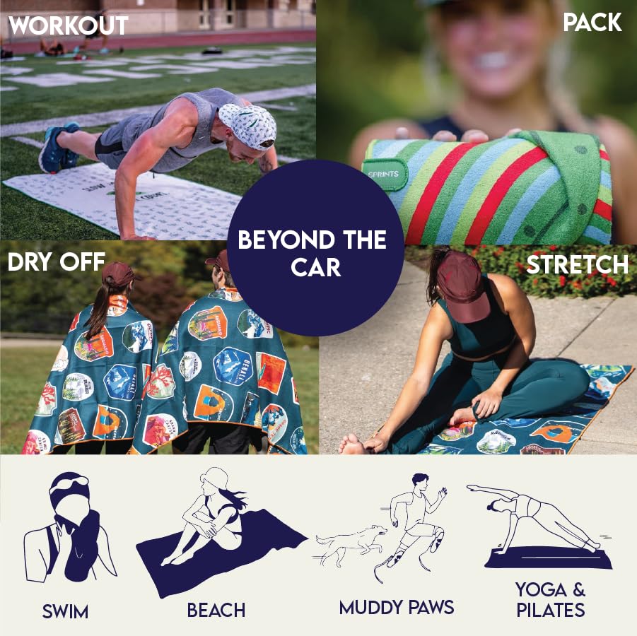 Sprints Athletic Running Towel, Full-Sized, Car Seat Cover - Performance Microfiber (Adobe Echo)