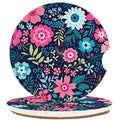Absorbent Car Cupholder Coaster 2 Pack, Cute Car Coasters with a Finger Notch for Women & Men,2.56" Ceramic Stone & Non-Scratch Cork Base Drink Coasters,Car Accessories Gifts Luxury Flowers2