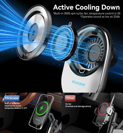 Miracase for Magsafe Car Mount Charger, 15W Fast Charging Cup Holder Phone Holder Wireless Magnetic Charger with Heat Dissipation System Only Fit iPhone 16/15/14/13/12 Series - color: Black-Wireless Charger