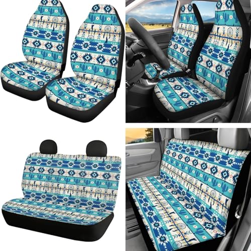 Horeset Aztec African Tribal Pattern Car Seat Covers Full Set, Protector Seats with Car Seat Headrest Cover,Lanyards Key Chain,Auto Cup Pad,Gear Shift Knob and Handbrake Cover - color: Aztec African Tribal
