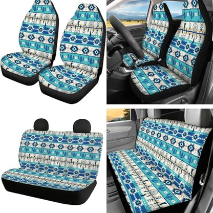 Horeset Aztec African Tribal Pattern Car Seat Covers Full Set, Protector Seats with Car Seat Headrest Cover,Lanyards Key Chain,Auto Cup Pad,Gear Shift Knob and Handbrake Cover - color: Aztec African Tribal