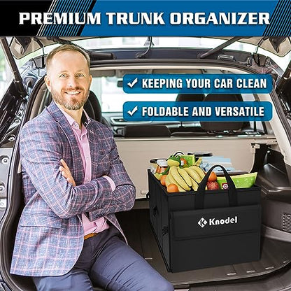 K KNODEL Car Trunk Organizer with Lid, Collapsible Car Trunk Storage Organizer, Car Organizer and Storage for SUV, Truck, Sedan (Medium, Black)