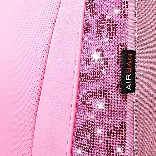 CAR PASS Leopard Diamond Car Seat Covers, Faux Leather Pink Bling Shining Rhinestones 2 Front, Universal Fit 95% Automotive Glitter Crystal Sparkle Strips for Cute Women Girl, Hot Pink - color: Leopard Print Pink, size: Two Front Seats