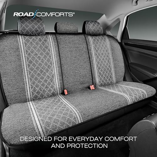 Road Comforts Baja Bench Seat Covers Grey Diamond Rear Blanket Seat Covers - Jacquard Fabric, Airbag Compatible, Universal Fits Car, Truck, SUV, and Vans - color: Rear Seat Gray