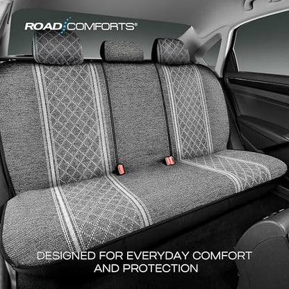 Road Comforts Baja Bench Seat Covers Grey Diamond Rear Blanket Seat Covers - Jacquard Fabric, Airbag Compatible, Universal Fits Car, Truck, SUV, and Vans - color: Rear Seat Gray