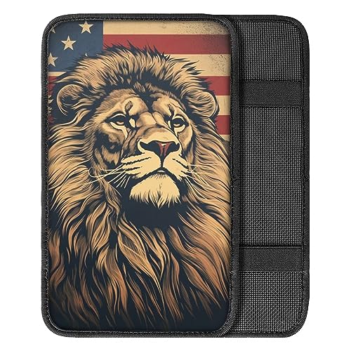 Car Center Console Pad, Universal Waterproof Car Armrest Seat Box Cover, Car Interior Accessories for Most Vehicle SUV Truck Vintage American Flag Lion Car Armrest Pad - color: vintage american flag lion