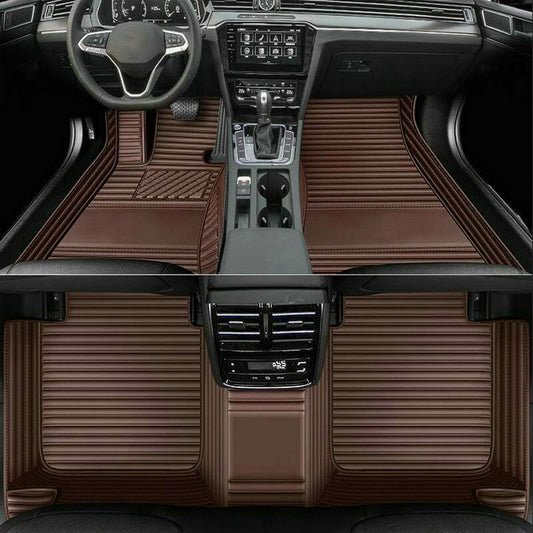 Customized Personalized car Floor mats, All-Weather Anti Slip and Waterproof Leather car Floor mat Set, 99.98% Customized Floor mats for Cars, Trucks, and SUVs (Brown Stripes) - color: Brown stripes