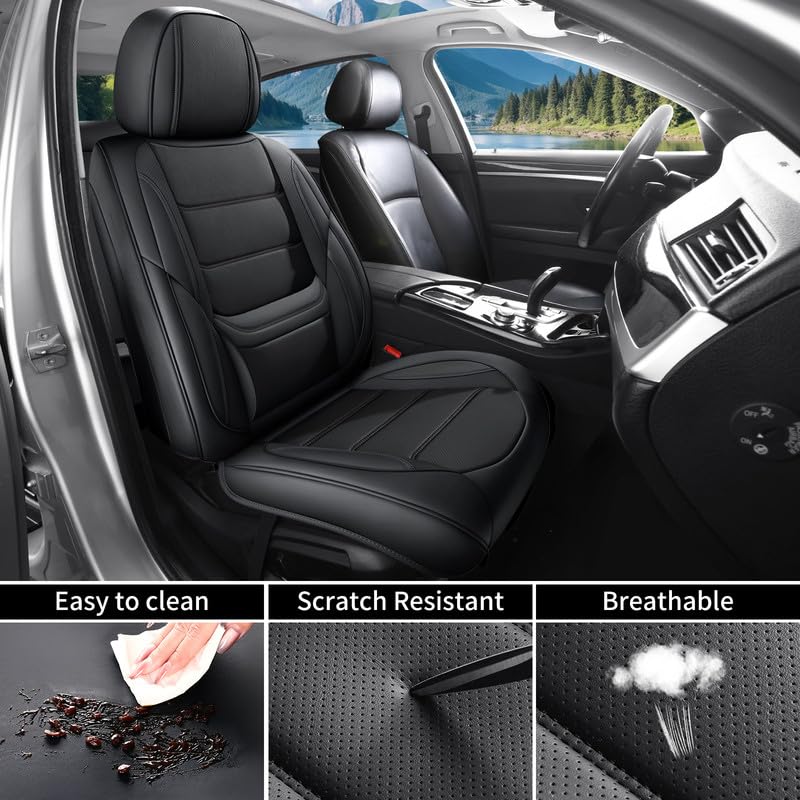 Car Seat Covers Full Set Fit for Toyota RAV4 2001-2026, Premium Faux Leather Waterproof Car Seat Protectors with Lumbar Support, Breathable Anti-Slip Easy to Install(Black,Full Set)