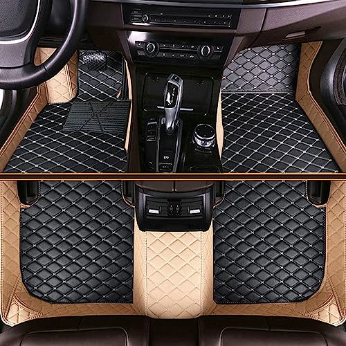Customized Personalized car Floor mats, All-Weather Anti Slip and Waterproof Leather car Floor mat Set, 99.98% Customized Floor mats for Cars, Trucks, and SUVs (Edge Beige Medium Black) - color: Edge beige medium black