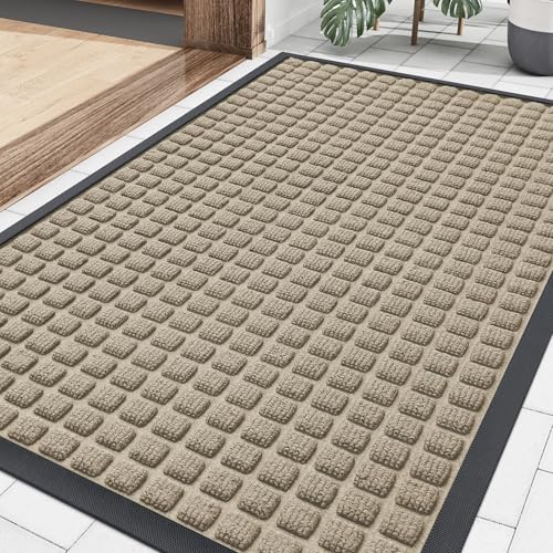 Smiry Front Door Mat Outside Entrance, Heavy Duty Natural Rubber Doormat, Non Slip, Trap Dirt and Moisture, Easy Clean, Low Profile Welcome Floor Mats for Indoor Outdoor Entry, 35x23 Inch, Beige - color: Beige, size: 35" X 23"