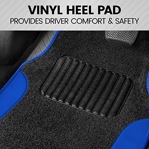 BDK PolyPro Blue Car Seat Covers Full Set with 4-Piece Car Floor Mats - Two-Tone Seat Covers for Cars with Carpet, Interior Covers for Auto Truck Van SUV