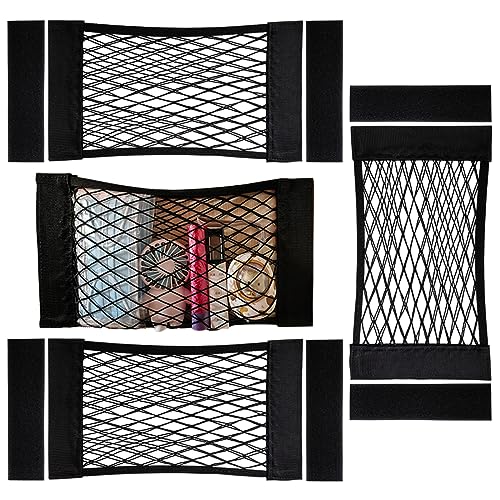 4Pack Automotive Cargo Net Car Storage Wall Sticker Organizer Pouch Bag Elastic Mesh Pocket with Tape Stickers for Trunk Organizer Holder for Cabinet Organize 4PCS (Same Size) - color: 4PCS (same size)