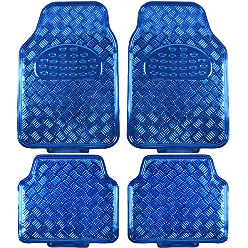BDK 4-Piece All-Weather Universal Fit Front & Rear Floor Mats for Cars Trucks SUVs Vans, All-Weather Easy-to-Clean Diamond Metal Pattern Durable Heavy Duty Non-Slip Protection - Metallic Blue - color: Metallic Blue