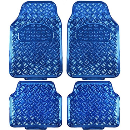 BDK 4-Piece All-Weather Universal Fit Front & Rear Floor Mats for Cars Trucks SUVs Vans, All-Weather Easy-to-Clean Diamond Metal Pattern Durable Heavy Duty Non-Slip Protection - Metallic Blue - color: Metallic Blue