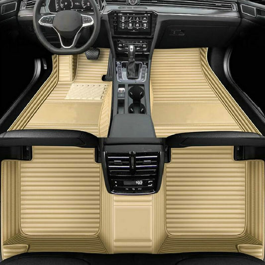 Customized Personalized car Floor mats, All-Weather Anti Slip and Waterproof Leather car Floor mat Set, 99.98% Customized Floor mats for Cars, Trucks, and SUVs (Beige Stripes) - color: Beige stripes