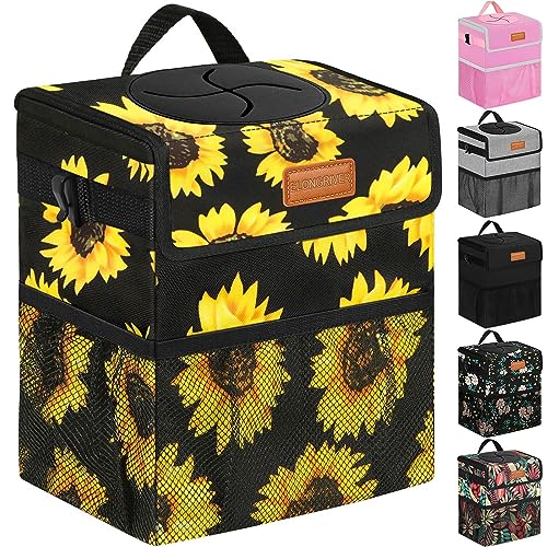 ELONGRIVER Car Trash Can Bin for Back Seat Leak Proof, Cute Car Trash Bag Hanging, Vehicle Trash Can for SUV Truck Van, Automotive Garbage Cans Front Seat Sunflower Floral - color: Sunflower, size: 3 Gallons