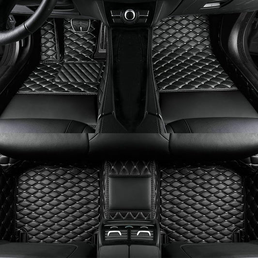 Customized Personalized car Floor mats, All-Weather Anti Slip and Waterproof Leather car Floor mat Set, 99.98% Customized Floor mats for Cars, Trucks, and SUVs (Black and White) - color: Black and white