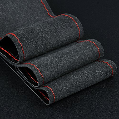 Steering Wheel Cover Universal 15 Inch with Top Genuine Leather, Anti-Slip Design, Soft Padding, Stitch on Wrap - color: red line